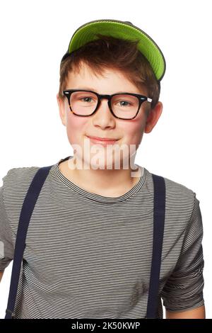 Intelligent und trendy. Ein Teenager, der einen Hut und eine Brille trägt. Stockfoto