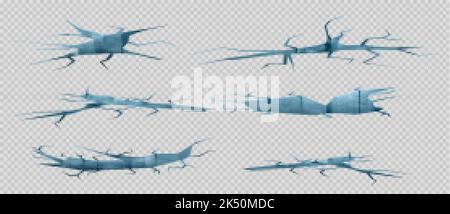 Bodenrisse png Set isoliert auf transparentem Hintergrund. Realistische Vektordarstellung von Erdbebenlöchern, beschädigter Landoberfläche, zerkleinerten oder ruinierten t Stock Vektor