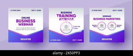 Business Marketing Training Webinar Social Media Post Template. Hintergrund und Illustration für Social Media Banner Design mit einem Platz für ein Bild in Vektor. Stock Vektor