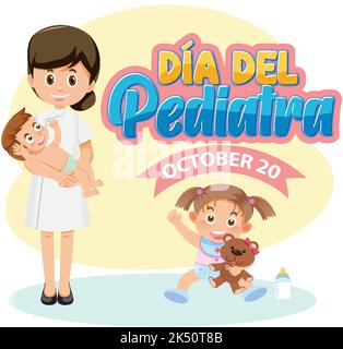 Día del Pediatra Text mit Cartoon-Figur Illustration Stock Vektor