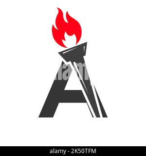 Anfangsbuchstabe Ein Konzept der Feuerfackel mit dem Symbol für Feuer und Fackel Stock Vektor