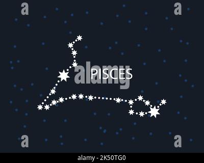 Symbol Für Das Fische-Horoskop. Sternbild mit Sternen. Karte „Nachthimmel“. Vektor-Illustration von astrologischen Zeichen für Kalender, Horoskop isoliert o Stock Vektor