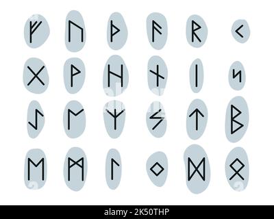 Runic Alphabets, futhark. Alte Deutsche schreiben. Vektor mystische Symbole. Esoterische, okkulte, magische Illustration für Tattoos. Stock Vektor