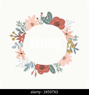 Weihnachtskarte, Einladung. Blumenrahmen im Winter, Sommer, Kranz aus Weihnachtsstern, Blumen. Rosen, Beeren und Tannenzweige. Leere Kopie Stock Vektor
