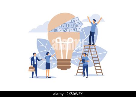 Eine Gruppe von Menschen, die in die Idee investieren, das Konzept des Wertes, Einkaufen flache Vektor-Illustration Stock Vektor
