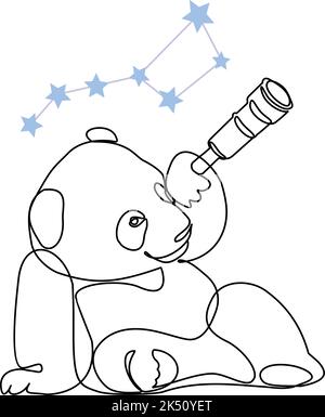 panda mit Teleskop-Linienvektor Stock Vektor