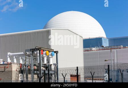 White Dome PWR Druckwasserreaktor-Kernkraftwerk, Sizewell B, Suffolk, England, Großbritannien Stockfoto