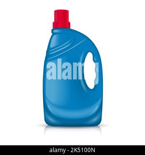 Mockup Plastikflasche zur Lagerung von flüssigen Substanzen, Pulver. Werbevorlage. Weißer Behälter mit blauem Deckel. Isoliert auf weißem Hintergrund. Vektor Stock Vektor