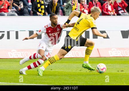 Linton Maina (Köln), Nico Schlotterbeck (BVB) , Bundesliga-Matchday 8, 1. FC Köln gegen Borussia Dortmund, Köln, Deutschland, 01.10.2022. DFL REGULATI Stockfoto
