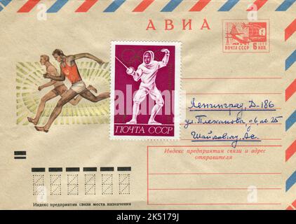 UdSSR - um 1970: Ein USSR Post First Day Cover Postumschlag mit Briefmarken. Stockfoto