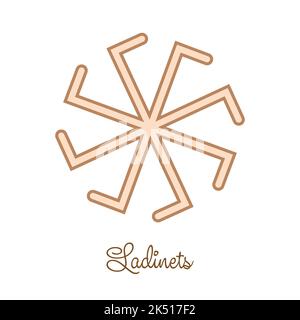 Ladinets, weibliche Kolovrat, ein slawisches Symbol, das mit skandinavischen Webornamenten verziert ist. Beige trendig, Design mit Runen und Sonne Stock Vektor