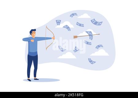 Geschäftsmann Schießt Pfeil Zum Ziel. Geschäftskonzept Cartoon Illustration Stock Vektor