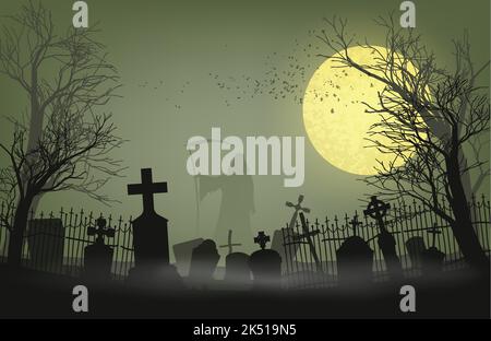 Alte Gruselfriedhof mit Grabsteinen und Kreuze. Speziell für Halloween. EPS 10 Stockfoto