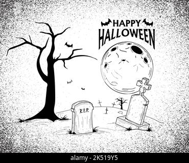 Alte Gruselfriedhof mit Grabsteinen und Kreuze. Speziell für Halloween. EPS 10 Stockfoto