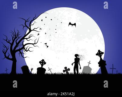 Alte Gruselfriedhof mit Grabsteinen und Kreuze. Speziell für Halloween. EPS 10 Stockfoto