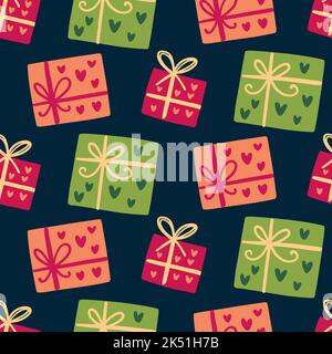 Geschenkbox mit Band Weihnachten nahtlose Muster Stock Vektor