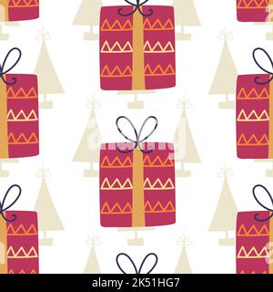 Geschenkbox mit Band Weihnachten nahtlose Muster Stock Vektor