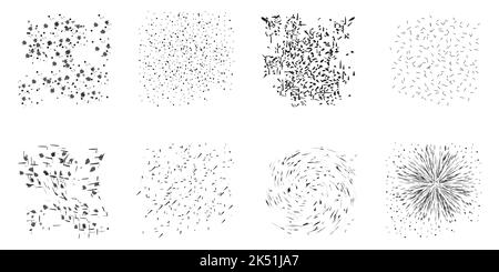 Vektorset mit schwarzen Spritzern. Flecken von Spritzern, Sammlung, Grunge-Design, Element und Kunst. Flecken auf weißem Hintergrund Farbe schmutzige flüssige Form Stock Vektor