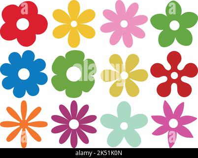 Retro Flower Shapes, Grafikelemente Vektor-Set. Vektorgrafiken Stock Vektor