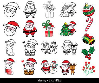 Weihnachtsmann zu Weihnachten und Neujahr. Set von lustigen Cartoon Santa mit verschiedenen Emotionen und Situationen Stock Vektor