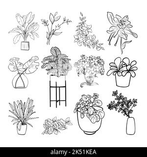 Florale Grafikelemente im großen Vektor-Set. Blumen und Pflanzen handgezeichnete Illustrationen Stock Vektor