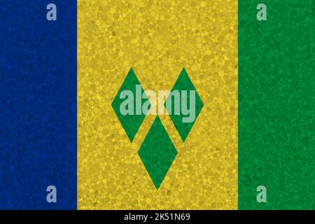 Flagge von St. Vincent und den Grenadinen auf Styropor-Textur. Nationalflagge auf der Oberfläche aus Plastikschaum lackiert Stockfoto