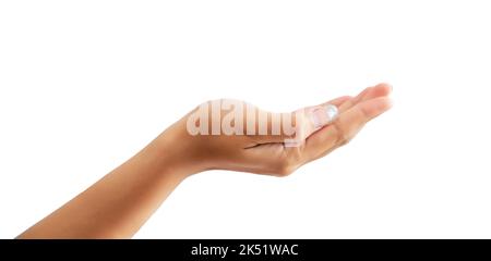 Die Hand der Frau auf weißem Hintergrund isoliert Stockfoto