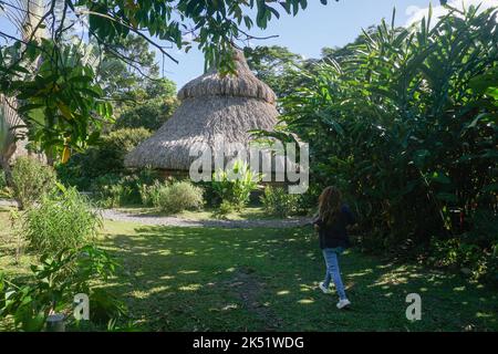 Ein sonniger Tag im Eco Hotel Cosmogenesis in Villavicencio. Cosmogenesis ist ein agro-ökotouristisches, therapeutisches und prägendes Zentrum, das sich auf Permaku konzentriert Stockfoto