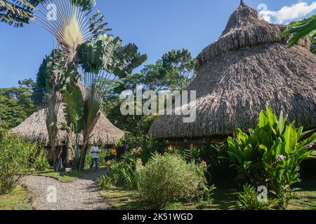 Ein sonniger Tag im Eco Hotel Cosmogenesis in Villavicencio. Cosmogenesis ist ein agro-ökotouristisches, therapeutisches und prägendes Zentrum, das sich auf Permaku konzentriert Stockfoto