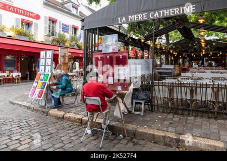 Tertre Platz in Montmartre, Paris ist berühmt als künstlerisches Zentrum für Maler, Montmartre, Paris, Europa Stockfoto