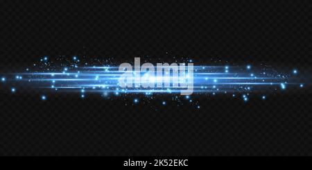 Motion-Light-Effekt für Banner. Blaue Linien. Der Effekt der Geschwindigkeit auf einen blauen Hintergrund. Rote Linien aus Licht, Geschwindigkeit und Bewegung. Vektor-Streulicht. Stock Vektor