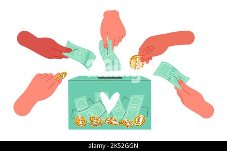 Menschen spenden Geld für wohltätige Zwecke. Stock Vektor