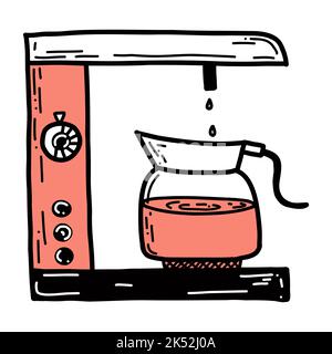 Kaffeemaschine handgezeichnete Doodle Illustration Set Stock Vektor
