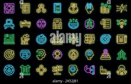 Symbole für Komfortzonen legen den Umrissvektor fest. Coaching-Herausforderung. Life Courage Vektor Neon Stock Vektor