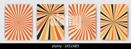 Satz Retro-Banner 60s, 70s, 80s. Sunburst Vintage-Streifen. Abdeckung. Ein Gemälde für die Wand Stock Vektor