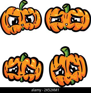 Cartoon Kürbis Figuren mit Gesichtern Orange mit Augen und Gesicht Sammlung in Vector Stock Vektor