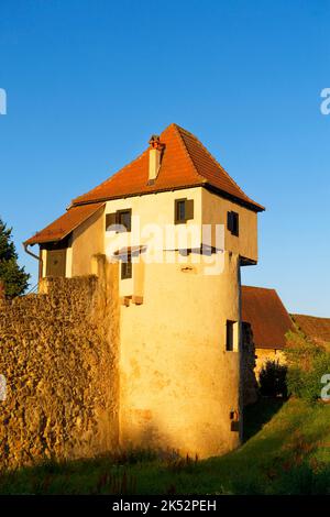 Frankreich, Haut Rhin, elsässische Weinstraße, Bergheim, mittelalterliche ummauerte antike Stadt, beschriftet Les Plus Beaux Villages de France (die schönsten Dörfer o Stockfoto