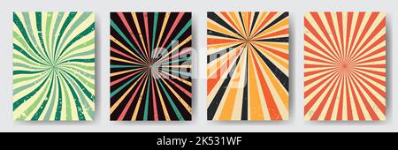 Satz Retro-Banner 60s, 70s, 80s. Sunburst Vintage-Streifen. Abdeckung. Ein Gemälde für die Wand Stock Vektor