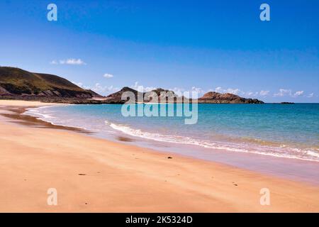 Frankreich, Côtes d'Armor, Côte de Penthièvre, Erquy, Grand Site von Frankreich Cap d'Erquy - Cap Fréhel, Lourtuais Strand, Wandern auf dem GR 34 Fernwanderweg pa Stockfoto