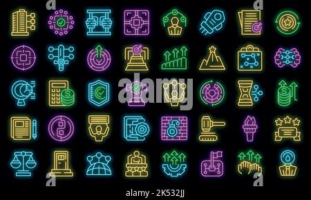 Courage-Symbole setzen einen Umrissvektor. Riskieren Sie Abenteuer. Life Challenge Vektor Neon Stock Vektor