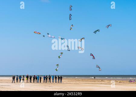 Frankreich, Pas-de-Calais, Rencontres Internationales de Cerfs-Volants (RICV), synchronisierte Flugdemonstrationen, Freiflug, große Drachen, Windgarten Stockfoto