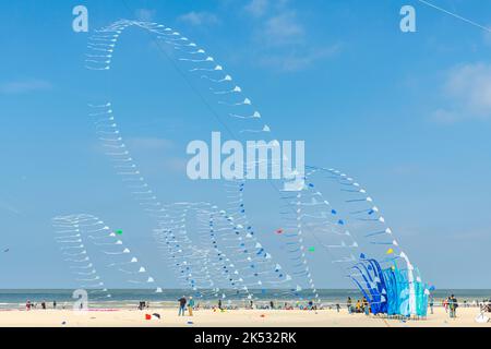 Frankreich, Pas-de-Calais, Rencontres Internationales de Cerfs-Volants (RICV), synchronisierte Flugdemonstrationen, Freiflug, große Drachen, Windgarten Stockfoto