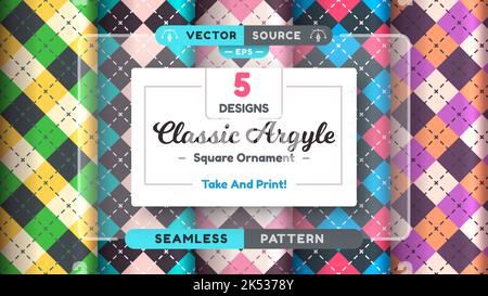 Argyle Nahtloses Muster, Stofftextur Hintergrund, Textiltapete Stock Vektor