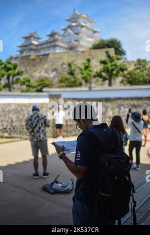 Die Burg Himeji (Himejijō), auch bekannt als Burg des Weißen Reihers, ist Japans am besten erhaltene Feudalburg Stockfoto