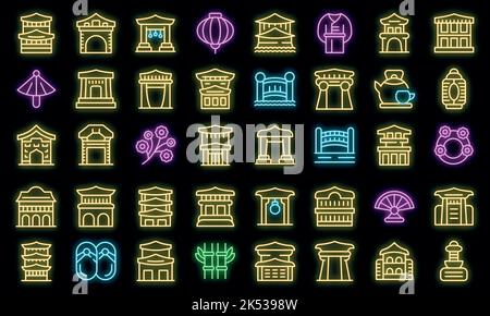 Symbole für Großzügigkeit legen einen Umrissvektor fest. Spenden Sie Essen. Charity Volunteer Vektor Neon Stock Vektor