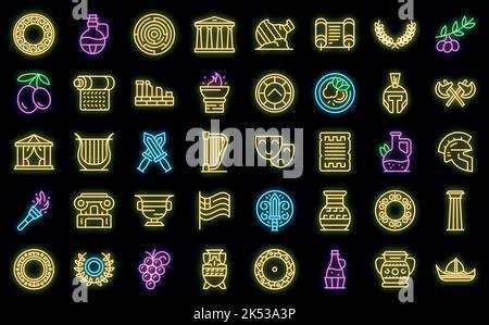 Pagoden-Symbole setzen den Umrissvektor. Asiatischer Tempel. Dachgebäude Vektor Neon Stock Vektor