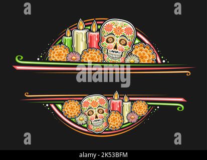 Vektor-Grenze für Day of the Dead mit leeren Copyspace für Gratulation Text, Grußkarte mit Illustration von Kunst Design dekorativen Totenkopf, Burnin Stock Vektor
