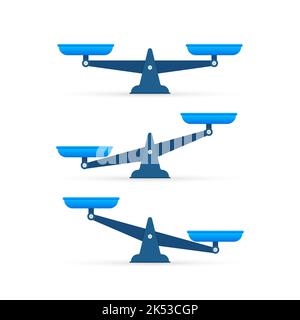 Satz von Skalen. Die Schalen der Schuppen im Gleichgewicht, das Ungleichgewicht der Schuppen. Waage, Vektorgrafik Stock Vektor