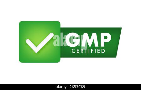 GMP - Good Manufacturing Practice zertifiziert runden Stempel, Etikett. Vektorgrafik. Stock Vektor