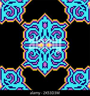 Pixel Art kasachischen Ornament. 8 Bit Traditiona Kasachstan Hintergrund verpixelt Stock Vektor